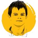 young boy with yellow paint decal overlay